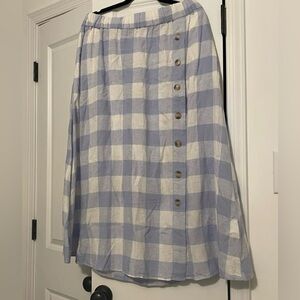 Madewell linen blend side button midi skirt gingham check